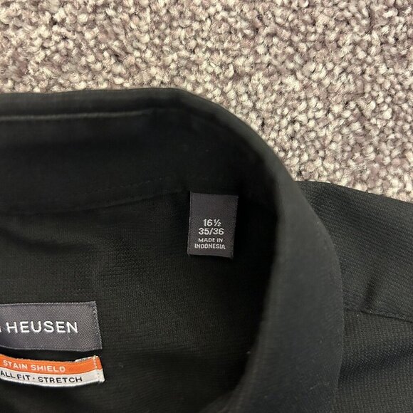 Van Heusen Mens Tall Fit Button Up Shirt Size 16.5 (35/36) Black Long Sleeve EUC - Picture 8 of 10